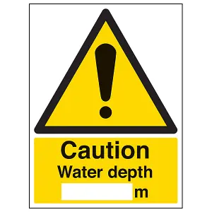 Caution Water Depth Warning Water Sign - Rigid Plastic 300x400mm (x3)