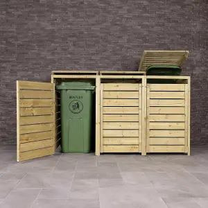 Charles Bentley FSC Triple Wooden Bin Store Wheelie Bin Storage Unit Lifting Lid