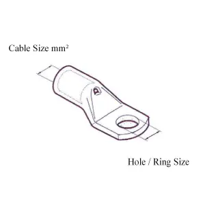 10 x Crimp or Solder Battery Lug Terminals for a 16mm² Cable with 6mm Bolt Hole