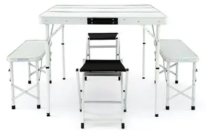 Hi-Gear Elite Picnic Table Set with Table, 2 Benches & 2 Stools