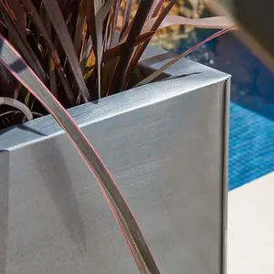 Primrose Zinc Galvanised Rectangular Silver Outdoor Trough Planter Medium 64cm x 32cm