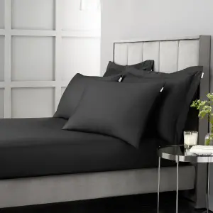 Bianca Fine Linens 400 Thread Count Cotton Sateen Standard 50x75cm Pack of 2 Pillow cases with envelope closure Black