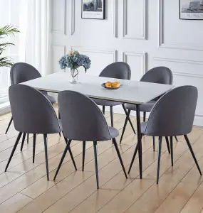 Hallowood Furniture Cullompton Large Rectangular Dining Table (160cm) with 6 Grey Fabric Curved Back Dining Chairs