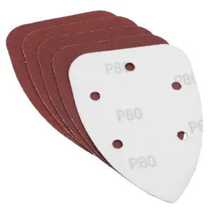 Hook And Loop Detail Sanding Pads Discs 140mm Triangular 80 Grit Medium 5pc