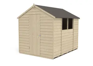 Forest Garden Overlap 8x6 ft Apex Wooden Pressure treated Shed with floor & 2 windows (Base included)