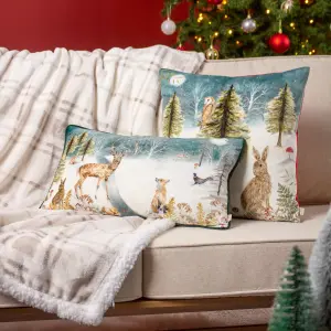 Evans Lichfield Stag Winter Velvet Piped Feather Rich Cushion