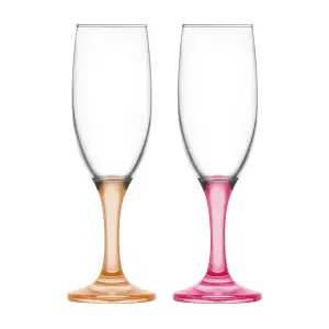 LAV 190ml Misket Glass Champagne Flutes - Coloured Stem - Pack of 12