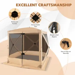 Costway 225 cm x 225 cm 4-Panel Pop up Camping Gazebo Instant Setup Screen House Gazebo Tent with 2 Sunshade Cloths