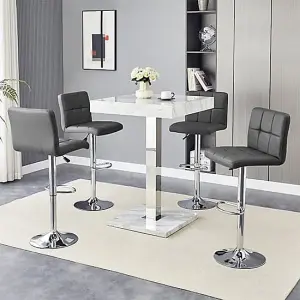 Furniture In Fashion Topaz Magnesia Effect High Gloss Bar Table 4 Coco Grey Stools