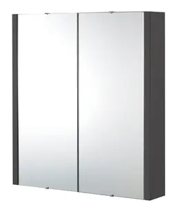 Bianca Wall Hung 2 Soft Close Door Mirror Cabinet - 600mm - Gloss Grey - Balterley