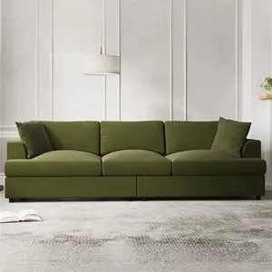 Large Olive Green Velvet 4 Seater Sofa - August