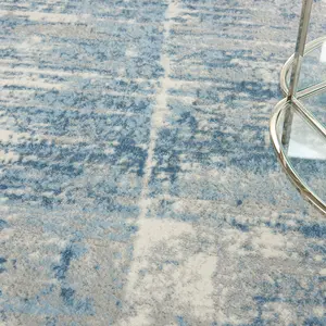 Ivory Grey Blue Modern Easy to Clean Abstract Rug For Dining Room Bedroom Living Room -244cm X 305cm