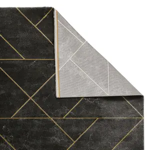 Dark Grey Gold Abstract Modern Easy To Clean Rug For Living Room Bedroom & Dining Room-120cm X 170cm