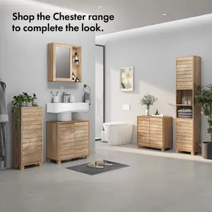 VonHaus Bathroom Storage Cabinet, Oak Wood Effect Floor Cabinet with Handleless Design, Freestanding Towel Storage Unit, Chester