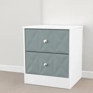 San Jose Ready assembled Duck egg blue & white 2 Drawer Bedside chest (H)521mm (W)450mm (D)395mm