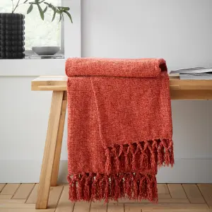 Catherine Lansfield Wilson Plain Chenille 130x170cm Blanket Throw Terracotta