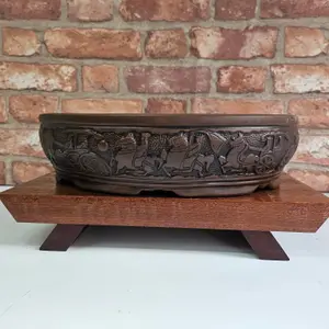 32cm Premium Unglazed Bonsai Pot - Oval - 32cm x 25cm x 8cm - Brown