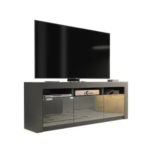 Modern TV Unit 160cm Dark Grey with High Gloss Doors - Creative Furniture