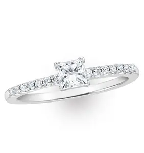 Princess Cut Lab Diamond Engagement Ring 0.25Ct H/Si In 9K White Gold