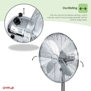 Oypla Electrical 16" Inch 40cm Chrome Metal Pedestal 3 Speed Stand Fan Cooling