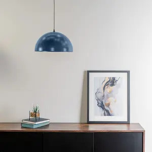 ValueLights Stassi Navy Blue Dome Ceiling Pendant Hanging Light Fitting for Living Room Kitchen - LED Bulb Included