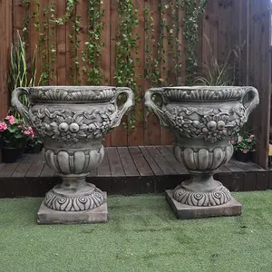 Pair of Large Antique Stone Cast Vases