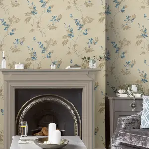 Laura Ashley Mari Gold Floral Smooth Wallpaper