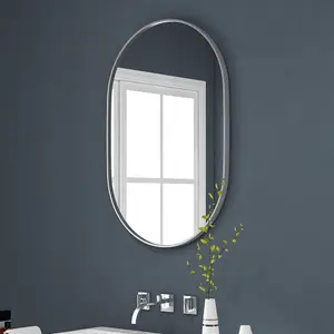 HOMCOM Oval Bathroom Mirror, Modern Wall Mirror Aluminium Frame, 60 x 90cm