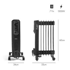 VonHaus Oil Filled Radiator 7 Fin, Oil Heater Portable Electric Free Standing 1500W for Home, Office, Any Room