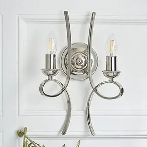 Luminosa Penn 2 Light Indoor Twin Candle Wall Light Polished Nickel Plate, E14