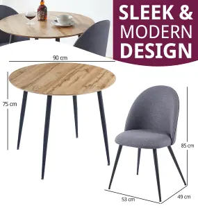 Hallowood Furniture Cullompton Round Dining Table 90cm with 2 Dark Grey Curved Back Fabric Chairs