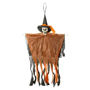 Hanging Skeleton Halloween Decoration With Light Up Eyes Trick or Treat  Orange