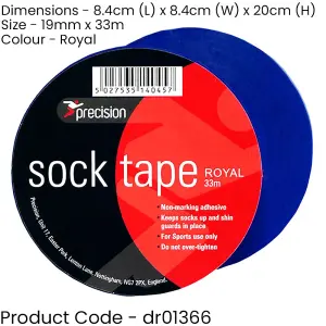 10 PACK - 19mm x 33m ROYAL BLUE Sock Tape - Football Shin Guard Pads Holder Tape