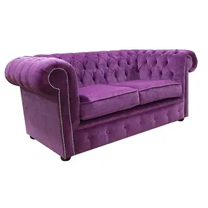 Chesterfield Custom Made 2 Seater Settee Sofa Pimlico Grape Real Fabric