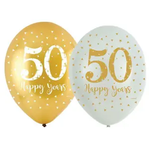 Latex Sparkling 50th Anniversary Balloons (Pack of 6) White/Gold (One Size)