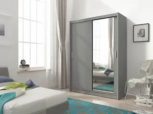 Maja Sliding Door Wardrobe with 1 Mirror 150cm in Grey