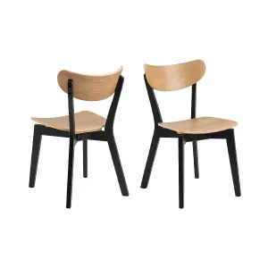 Roxy Luxury Wooden Chair Retro Scandinavian Style - Natural Oak / Black