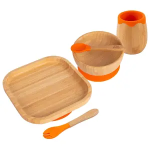 5pc Bamboo Square Baby Weaning Set - Orange