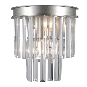 Luminosa Wall Lamp Silver 2 Light  with Crystal Glass Shade, E14