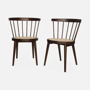 sweeek. Pair of wood and cane dining chairs Nora Dark wood colour 54x54x76.5 cm