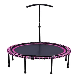 48in Bungee Cords Foldable Round Trampoline with Adjustable T-Handle Bar in Pink