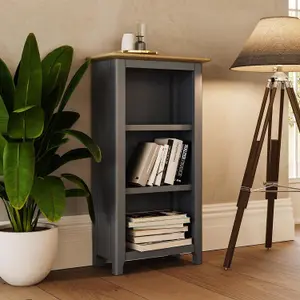 3 Tier Solid Oak Bookcase Graphite Blue