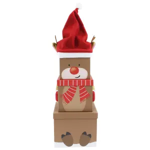 Eurowrap Plush Reindeer Christmas Gift Boxes (Pack of 3) Brown/Red (L)