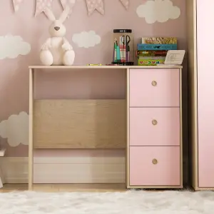 Junior Vida Neptune Pink & Oak 3 Drawer Desk Children Kids Furniture