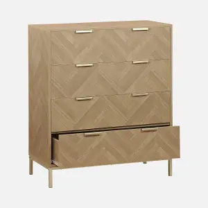 sweeek. 4-drawer herringbone chest Budapest Natural 80x40x95 cm