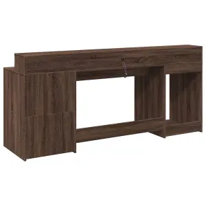 Berkfield Desk with LED Lights Brown Oak 200x55x91 cm Engineered Wood