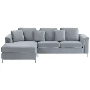 Right-Hand Corner Sofa OSLO Grey Velvet Right Hand