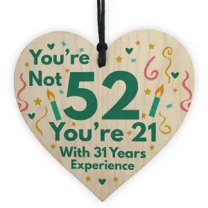 Red Ocean Funny Birthday Gifts For Women Novelty 52nd Birthday Gift For Men Wooden Heart Sign Funny Birthday Card