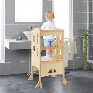 Costway Kids Kitchen Step Stool Height Adjustable Folding Toddler Kitchen Wooden Helper