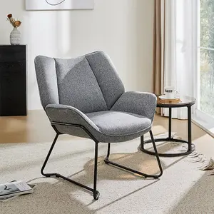 Grey Linen Upholstered Armchair Metal Base Lounge Chair Occasional Arm Chair